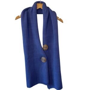 Pure HandKnit Blue Chunky 100% Cotton Cozy Oversized Scarf W/ Wood Button